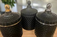 Load image into Gallery viewer, Deluxe Black Geo Candle 500ml with Gold Trim