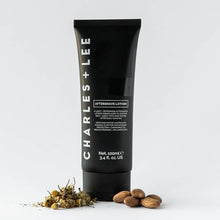 Load image into Gallery viewer, Charles + Lee 100ml aftershave lotion tube with chamomile and almonds, soothing men’s skincare formulated with Kakadu plum.