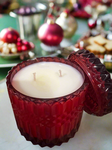 Handcrafted Red Mandala Glass Soy Candle Canister