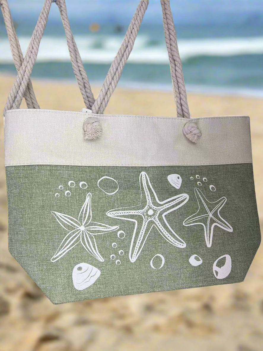 Green and White Starfish/Shell Tote Bag