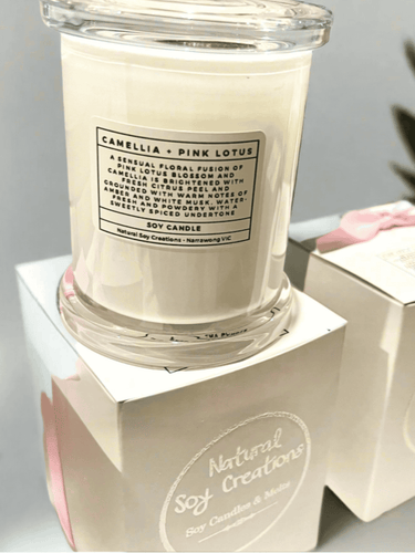 Medium white Monaco soy candle with gift box, luxury handcrafted home fragrance.