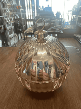Load image into Gallery viewer, Rose Gold glass mini bauble candle with ribbed design, perfect as a decorative festive home fragrance piece.
