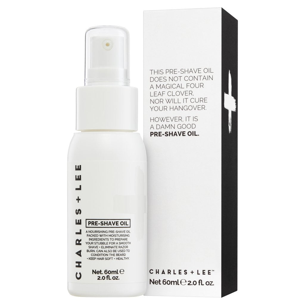 Charles + Lee men’s face pre-shave oil, natural Australian skincare.