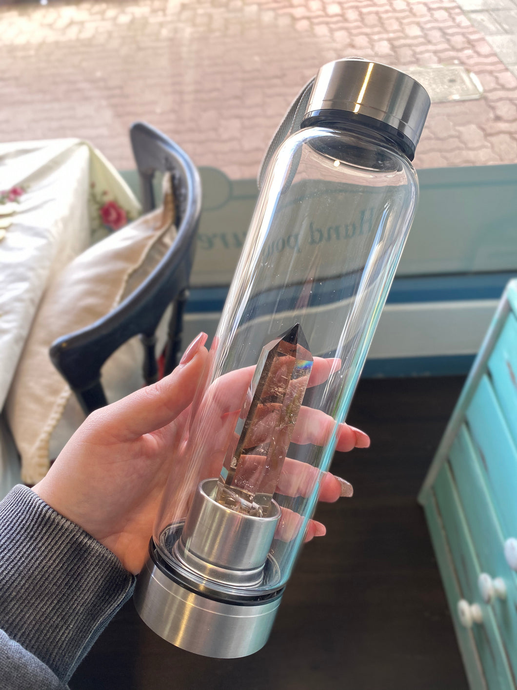 Smokey Quartz Crystal Infused Water Bottle