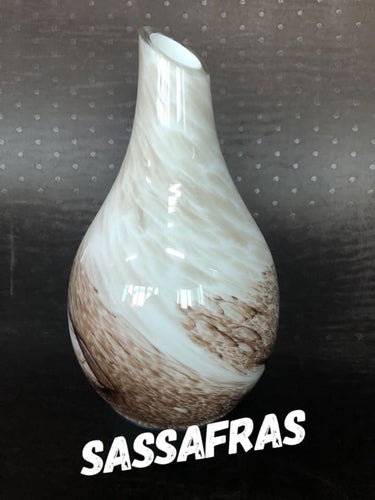 Sassafras ultrasonic diffuser with brown and white marbled glass design, elegant home fragrance humidifier.